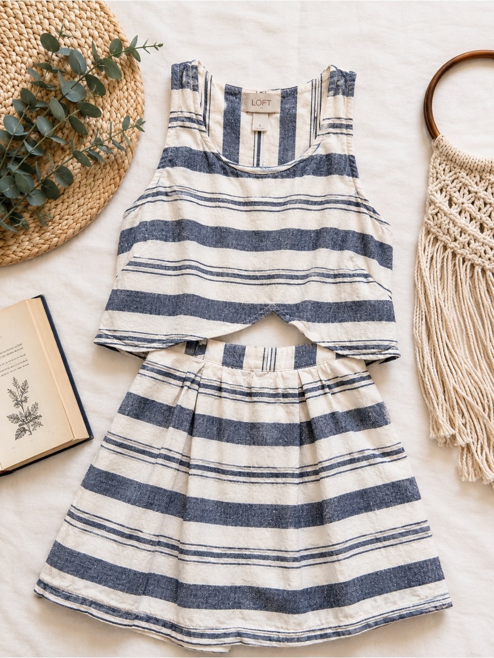 LOFT Girls' Navy and Cream Striped Two-Piece Dress Set